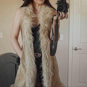 Genuine Suede Vest with Faux Fur - sz Med
